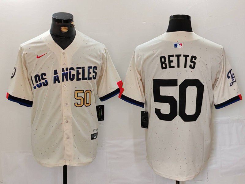 Men Los Angeles Dodgers #50 Betts Cream Fashion Nike Game MLB Jersey style 7011